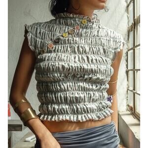 Funky Vintage Y2K Silver Ruched Mock Neck Tank Top (size OS)